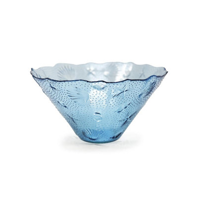 Verano Spanish Ceramics Blue Recycled Glass Beyond The Sea /Clear Kitchen Dining Conical Bowl (Diam) 30Cm