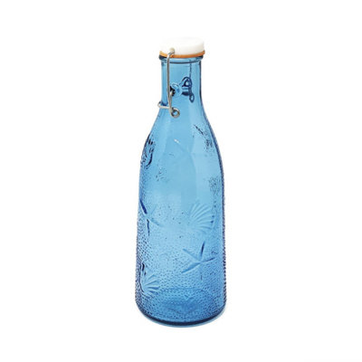 B&Q -  Recycled Glass Beyond The Sea Blue/clear Kitchen Dining Decanter Bottle 1L (H) 26.5Cm