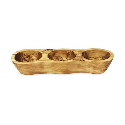 Verano Spanish Ceramics Olive Wood Natural Grained Rustic Kitchen Dining 3 Section Snack Boat (L) 35Cm from B&Q