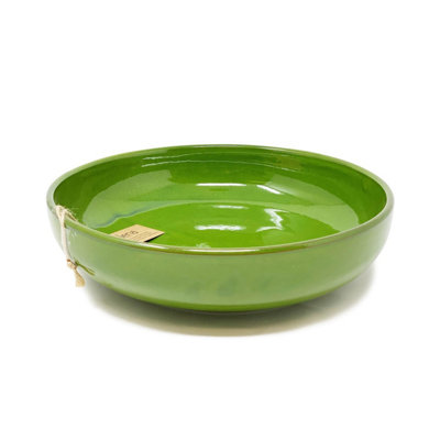 Verano Spanish Ceramics Dark/Green Selena Glazed Hand Dipped Kitchen Dining Bowl (Diam) 27Cm Large
