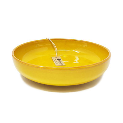 Verano Spanish Ceramics Yellow Selena Glazed Hand Dipped Kitchen Dining Bowl (Diam) 27Cm Large