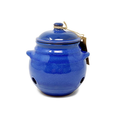 Verano Spanish Ceramics Selena Glazed Hand Dipped Kitchen Dining Garlic Jar With Lid (H) 15Cm Blue