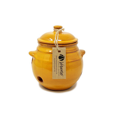 Verano Spanish Ceramics Selena Glazed Hand Dipped Kitchen Dining Garlic Jar With Lid (H) 15Cm Orange
