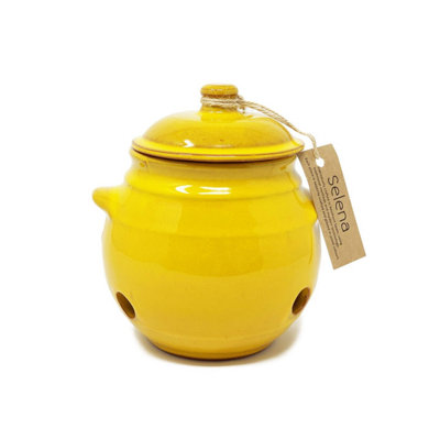 Verano Spanish Ceramics Selena Glazed Hand Dipped Kitchen Dining Garlic Jar With Lid (H) 15Cm Yellow