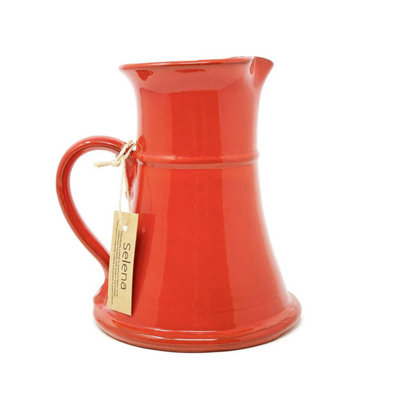 Verano Spanish Ceramics Unisex Red Selena Glazed Hand Dipped Kitchen Dining Large Flat Based Jug 1L (H) 20Cm In - Image 3