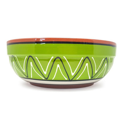 Verano Spanish Ceramics Fiesta Hand Painted Pattern Ceramic Kitchen Dining Deep Salad Bowl Lime Green (Diam) 26Cm from B&Q