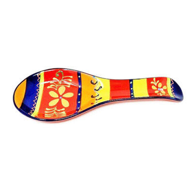 Verano Spanish Ceramics Unisex Multicolor Classic Spanish Hand Painted Kitchen Dining Spoon Rest (L) 26Cm Daisy Chains - Image 3