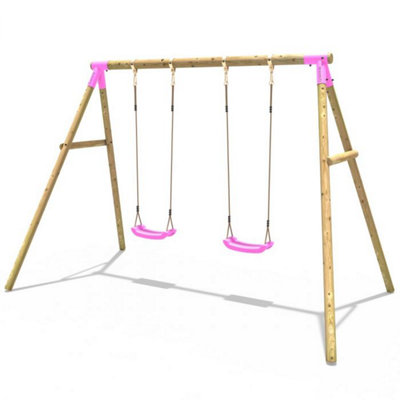 Rebo Kids Wooden Garden Swing Set With 2 SwingsVenus Pink from B&Q