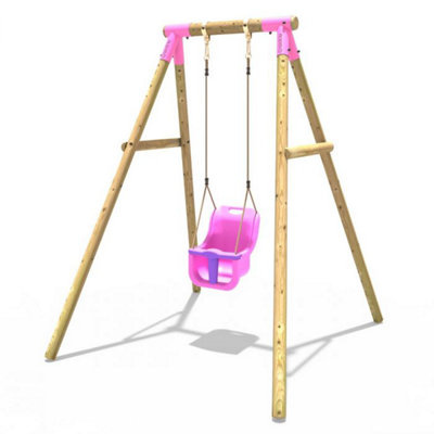 Rebo Wooden Garden Swing Set With Baby Seat For Kids- Pluto Pink from B&Q
