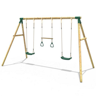 Rebo Kids Wooden Garden Swing Set With 2 Swings And Trapeze BarComet Green from B&Q