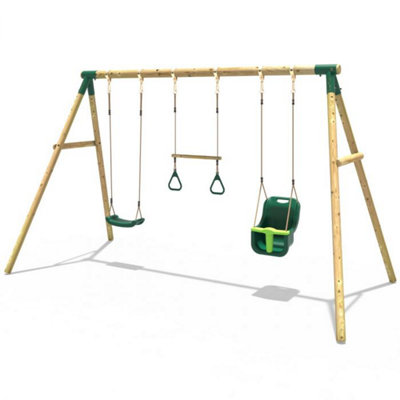 Rebo Wooden Garden Swing Set With Trapeze Bar For KidsGalaxy Green from B&Q