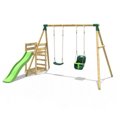 B&Q -  Wooden Swing Set Plus Deck & SlideLuna Green