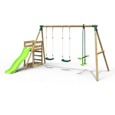 B&Q -  Wooden Swing Set Plus Deck & SlideNeptune Green