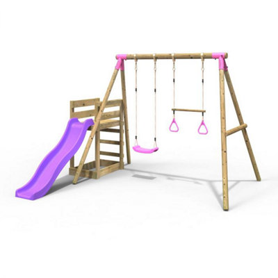 B&Q -  Wooden Swing Set Plus Deck & SlideJanus Pink