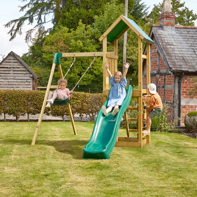 B&Q -  Adventure Wooden Garden Climbing FrameSwing Set And Slide For KidsRushmore Green