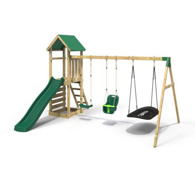 Rebo Adventure Wooden Climbing Frame, Swing Set And Slide - Snowdon 8Ft