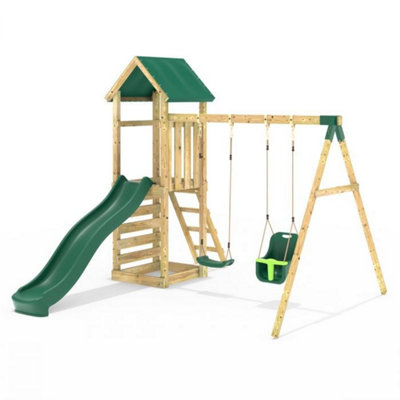 B&Q -  Adventure Wooden Garden Climbing FrameSwing Set And Slide For KidsRainier Green
