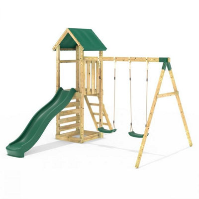 Rebo Green Adventure Wooden Climbing Frame, Swing Set And Slide - Annapurna 8Ft
