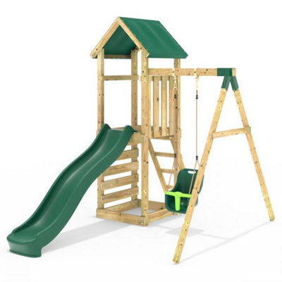 B&Q -  Adventure Wooden Garden Climbing FrameSwing Set And Slide For KidsRosa Green