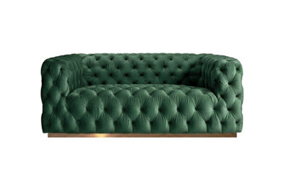 B&Q -  Frankfurt Two Seat Sofa In Bottle GreenDeep Buttoned VelvetBrushed Stainless Steel Base