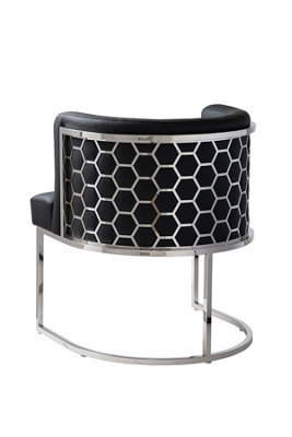 B&Q -  Alveare Dining Chair SilverBlack Faux LeatherLaser-Cut Hexagonal DetailChrome Steel Frame