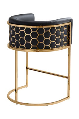 B&Q -  Alveare Counter Stool Brass FinishBlack Faux Leather Seat