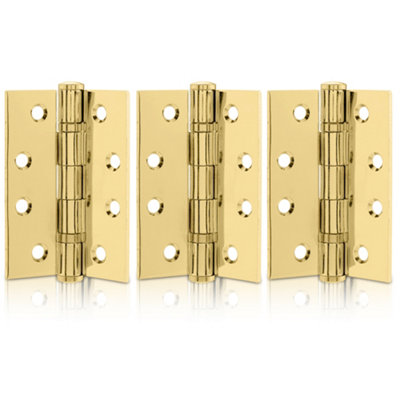Xfort 4 Inch (100Mm) Polished Brass Ball Bearing Hinges, Steel Door Hinge For Wooden Doors (1.5 Pairs)