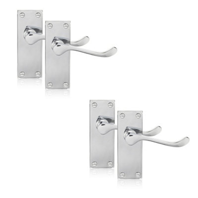 Xfort Polished Chrome Victorian Scroll Lever Latch Door Handles, 2 Pairs