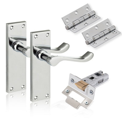 Xfort Polished Chrome 6" Victorian Scroll Lever Latch Door Pack, Complete Set.