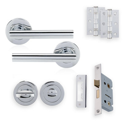 Xfort Polished Chrome Liberty Lever On Rose Bathroom Pack, Complete Bathroom Set