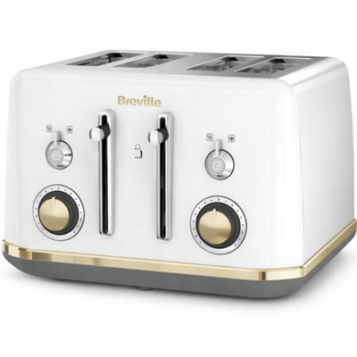 B&Q -  Mostra Vtt937 4-Slice Toaster Stainless Steel White