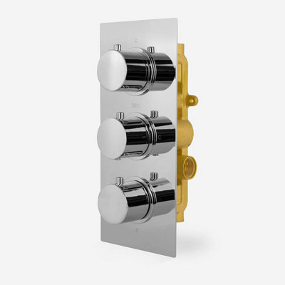 B&Q -  Modern Round 3 Dial 2 Outlet Round Concealed Thermostatic Shower Mixer Valve Chrome