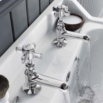 B&Q -  Edwardian Hot & Cold Twin Basin Taps Quarter Turn Cross Handle