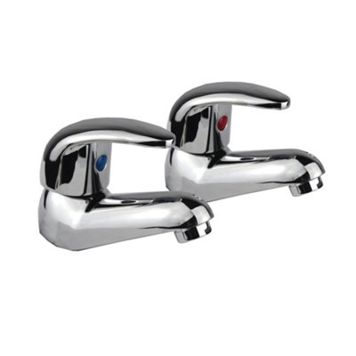 B&Q -  Studio Modern Set Of Chrome Hot And Cold Deck Mounted Basin Taps