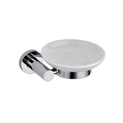 B&Q -  Round Bathroom Ceramic Dish Soap Holder With Chrome Finish