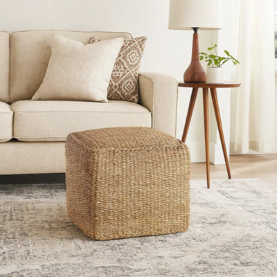 idooka Square Footstool Pouffe Lightweight Living Room Soft Furnishings Home Decor Jute Rest Foot Stool from B&Q