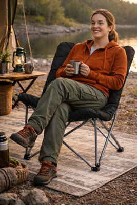 Redcliffs Padded Folding Moon Camping Chair Heavy Duty Steel Black + Carry Bag - Image 4
