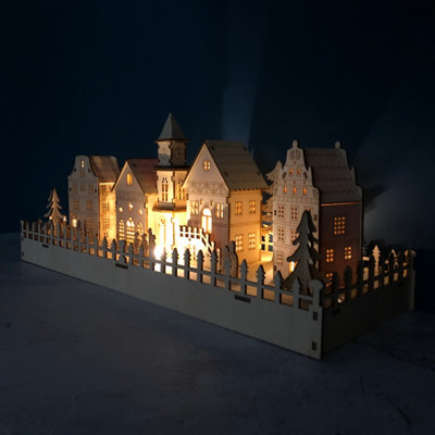 Selections Christmas Village Alpine Scene Decoration Wooden Ornament With Leds from B&Q