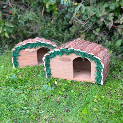 Selections Hedgehog House Wooden Hogitat With Bark Roof (Set Of 2) from B&Q
