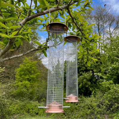 Large Metal Hanging Bird Nut Peanut Feeder Garden Birds Copper Style (Set of 2) - Image 2