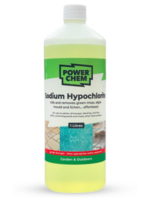PowerChem 1L Sodium Hypochlorite High Strength Patio Block Paving Driveway Cleaner Washer Algae Weed Moss Blackspot & Lichen Killer Remover from B&Q