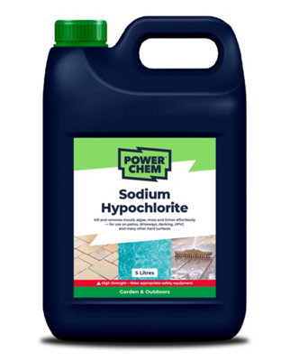 PowerChem 5L Sodium Hypochlorite High Strength Patio Block Paving Driveway Cleaner Washer Algae Weed Moss Blackspot & Lichen Killer Remover from B&Q