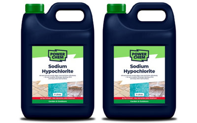 PowerChem 10L Sodium Hypochlorite High Strength Patio Block Paving Driveway Cleaner Washer Algae Weed Moss Blackspot & Lichen Killer Remover from B&Q