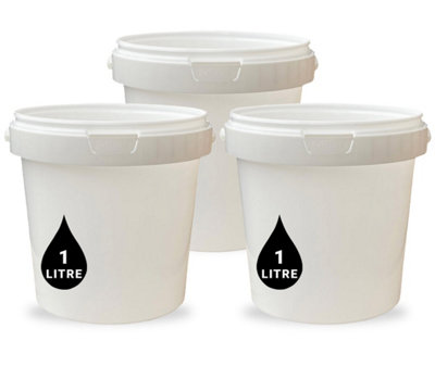 Powerchem White X 1L Plastic Bucket Pail + Handle & Lid - Food Grade Bpa Free For Feed Dry Food Liquids Chemicals Storage Container Size 3 B&Q