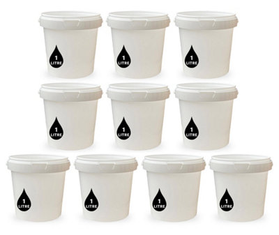 Powerchem White X 1L Plastic Bucket Pail + Handle & Lid - Food Grade Bpa Free For Feed Dry Food Liquids Chemicals Storage Container Size 10 B&Q