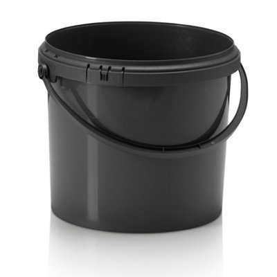 Powerchem Black Plastic Bucket Pail + Handle & Lid - Food Grade Bpa Free For Feed Dry Food Liquids Chemicals Storage Container 1L B&Q