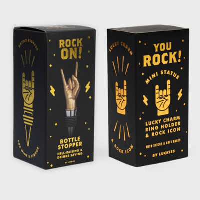 B&Q -  Rock On Bottle Stopper & You Rock Desk Accessory SetGold