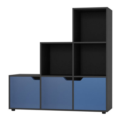 Urbn-Living BlackBlue6-Cube Step Shelving Unit With Wooden Door from B&Q