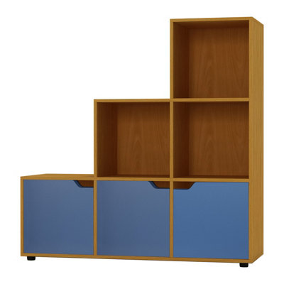 Urbn-Living BeechBlue6-Cube Step Shelving Unit With Wooden Door from B&Q