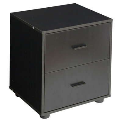 Urbn-Living Urbnliving Height 43Cm 2 Drawer Wooden Black Bedside Cabinet Bedroom Furniture Storage Nightstand from B&Q